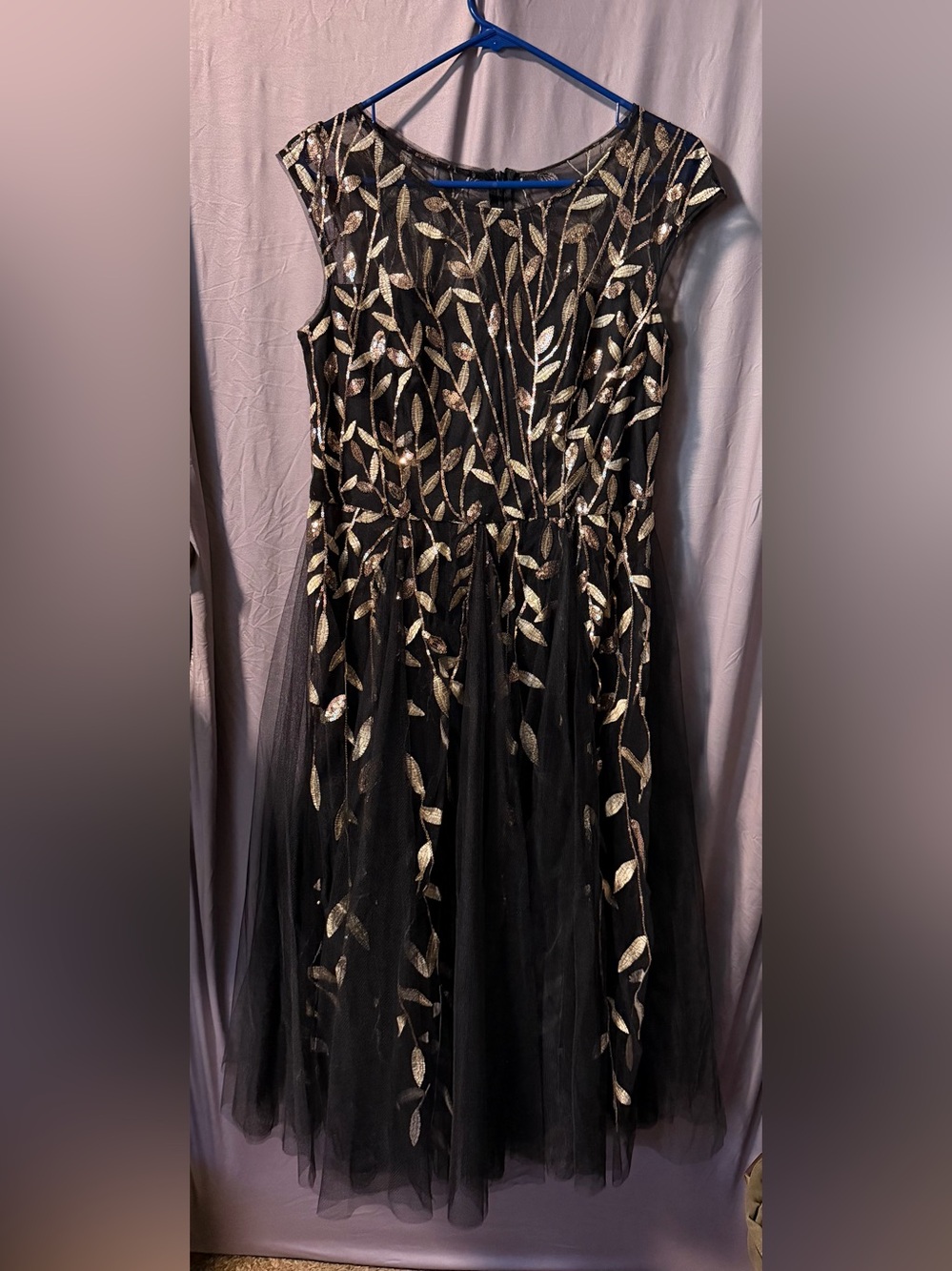 Ever Pretty Black Dress with Gold Leaf Sequin Embroidery